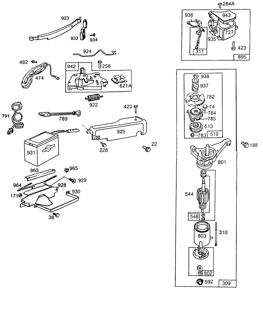 Electric Starter, Electrical Diagram and Parts List for 112982-3912-XX  Briggs and Stratton Engine
